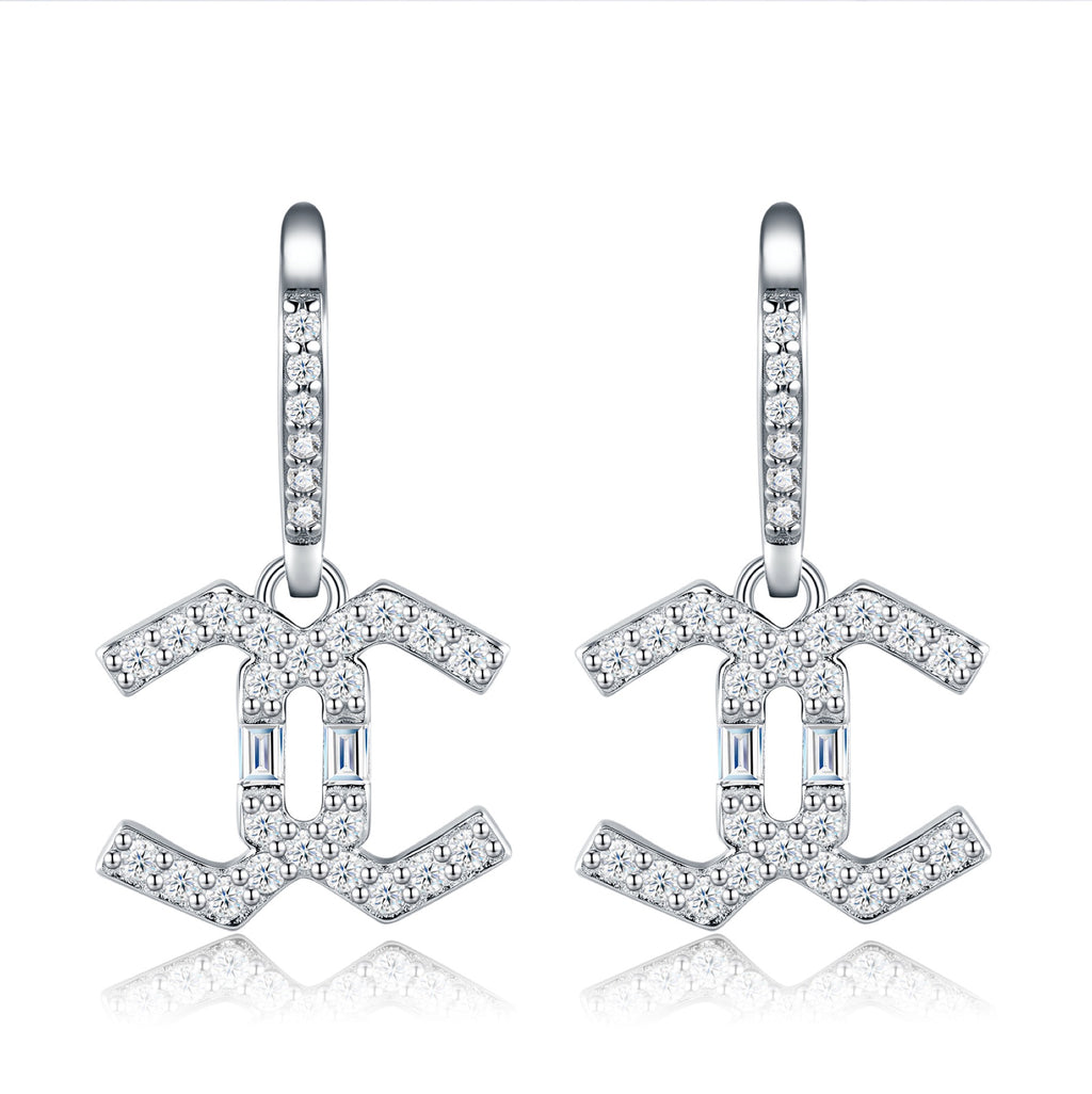 Doppiacroce Moissanite Cross Drop Earrings in Sterling Silver