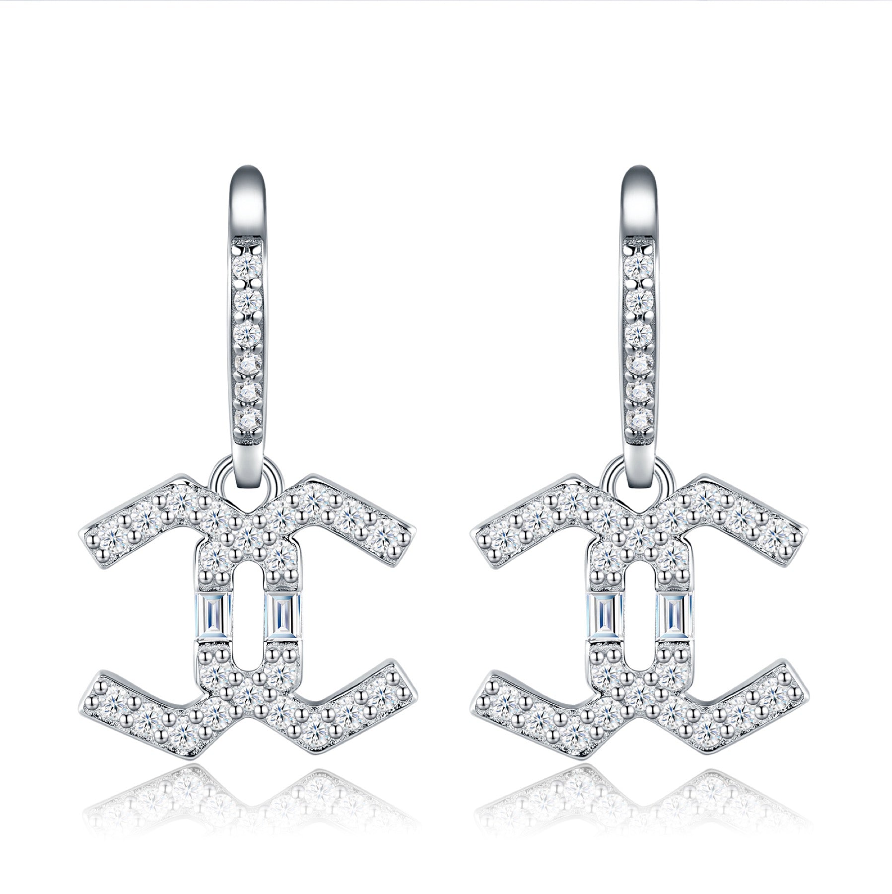Doppiacroce Moissanite Cross Drop Earrings in Sterling Silver