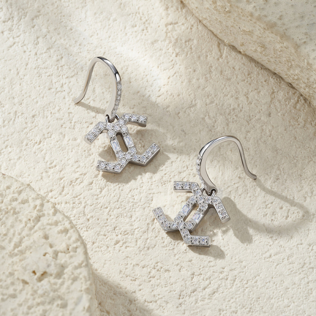 Doppiacroce Moissanite Cross Drop Earrings in Sterling Silver