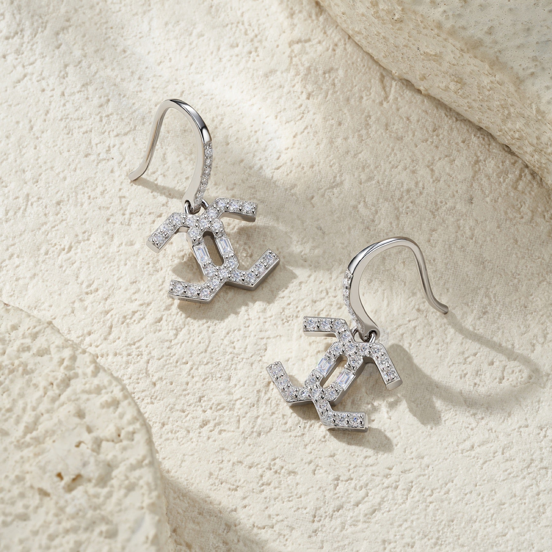 Doppiacroce Moissanite Cross Drop Earrings in Sterling Silver