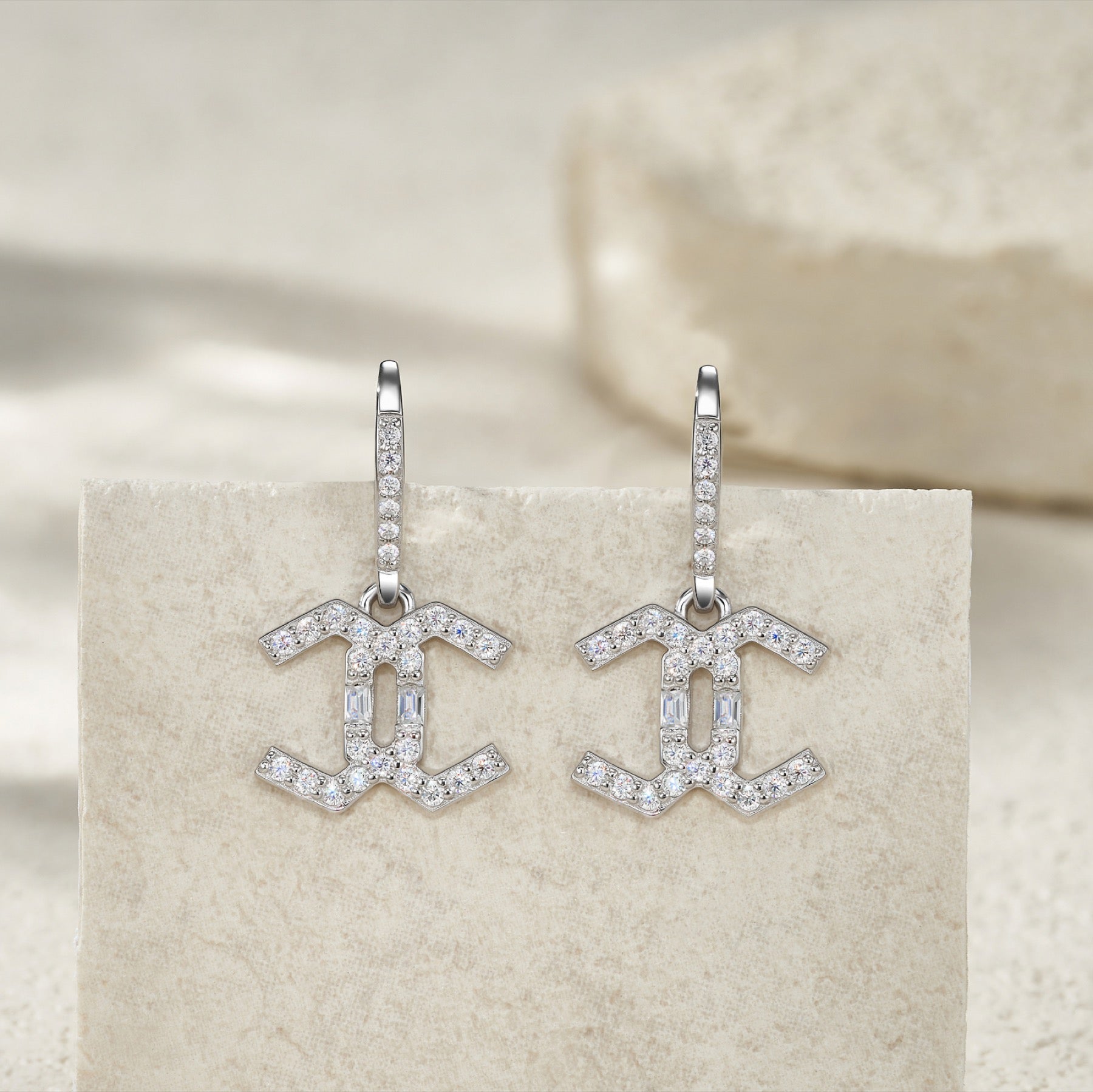 Doppiacroce Moissanite Cross Drop Earrings in Sterling Silver