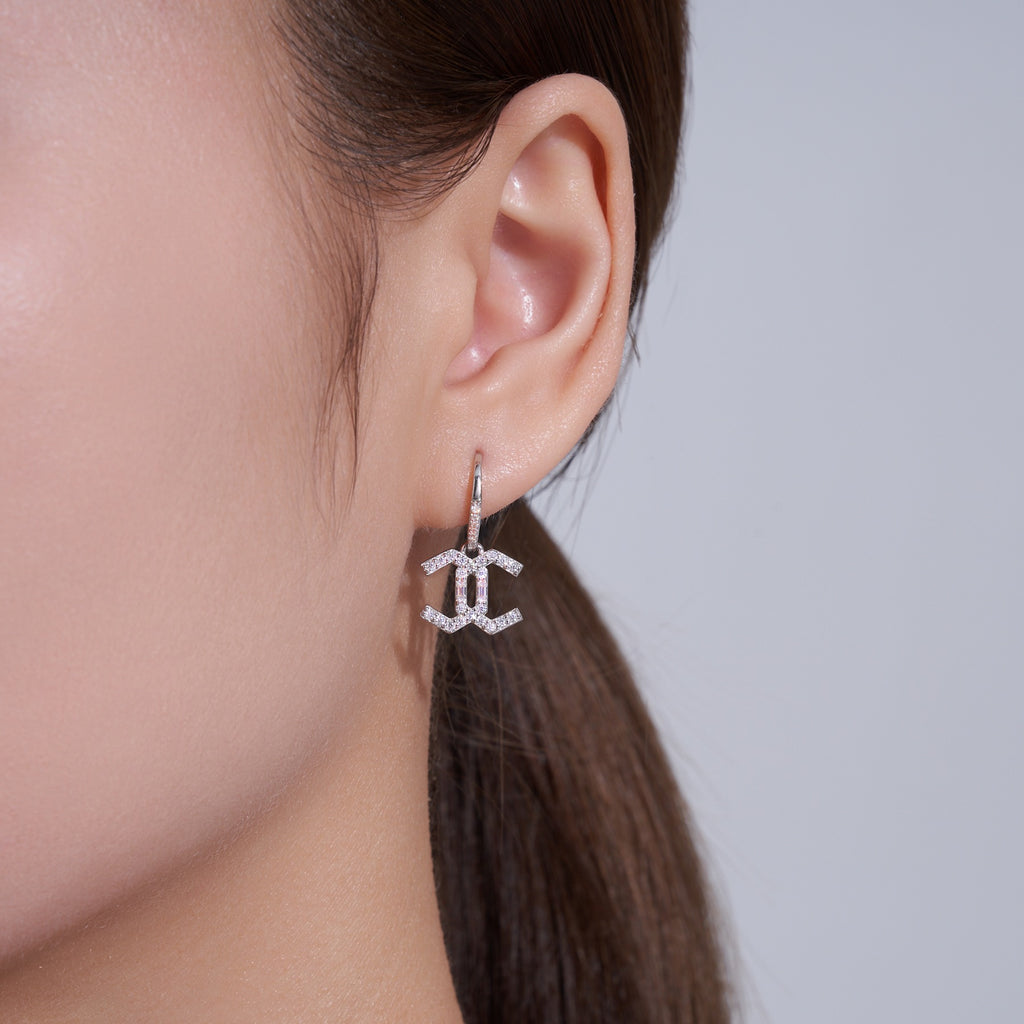 Doppiacroce Moissanite Cross Drop Earrings in Sterling Silver