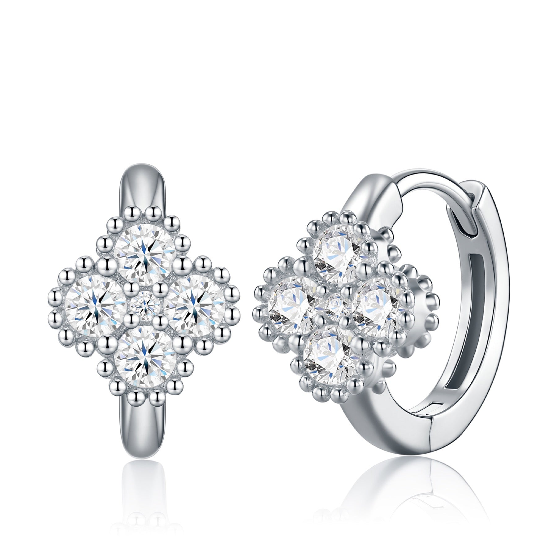 Biquadri Moissanite Huggie Hoop Earrings in Sterling Silver