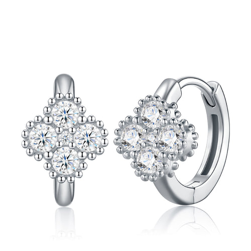 Biquadri Moissanite Huggie Hoop Earrings in Sterling Silver