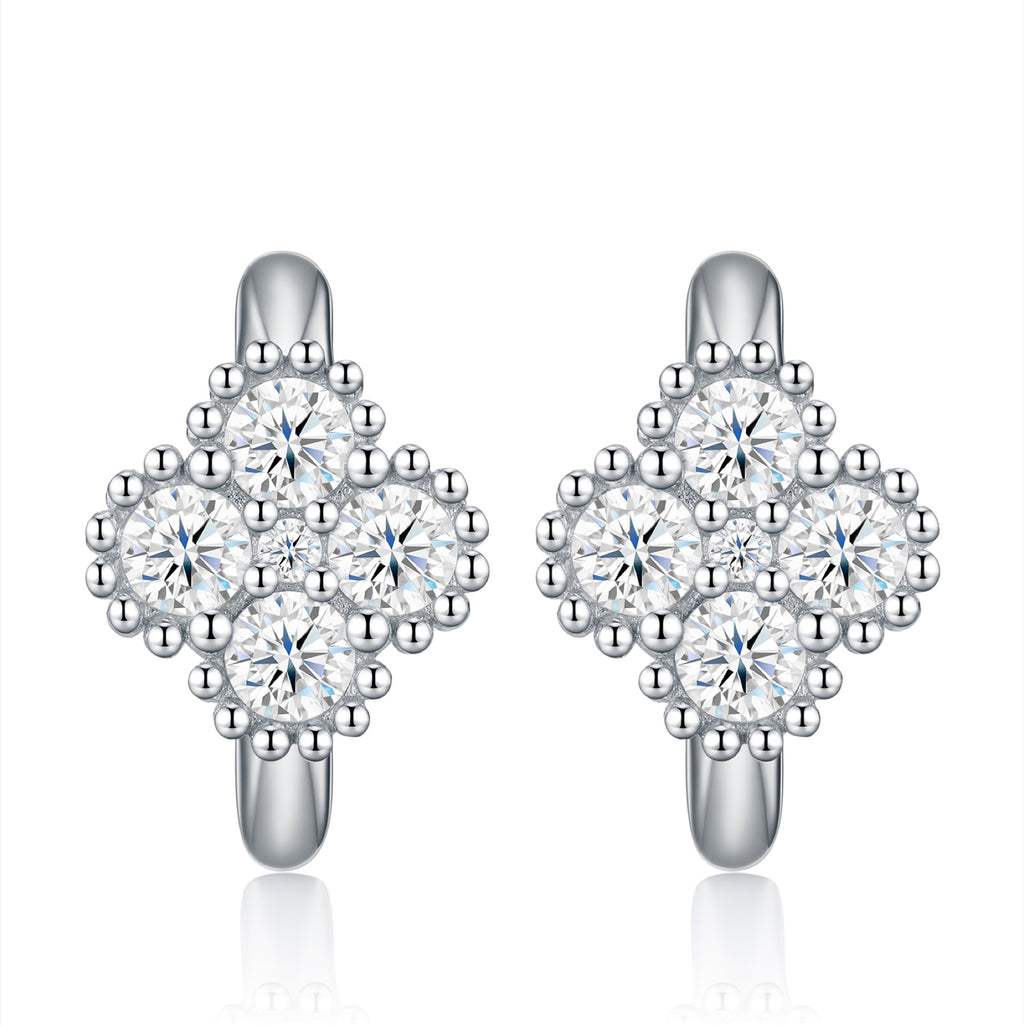 Biquadri Moissanite Huggie Hoop Earrings in Sterling Silver