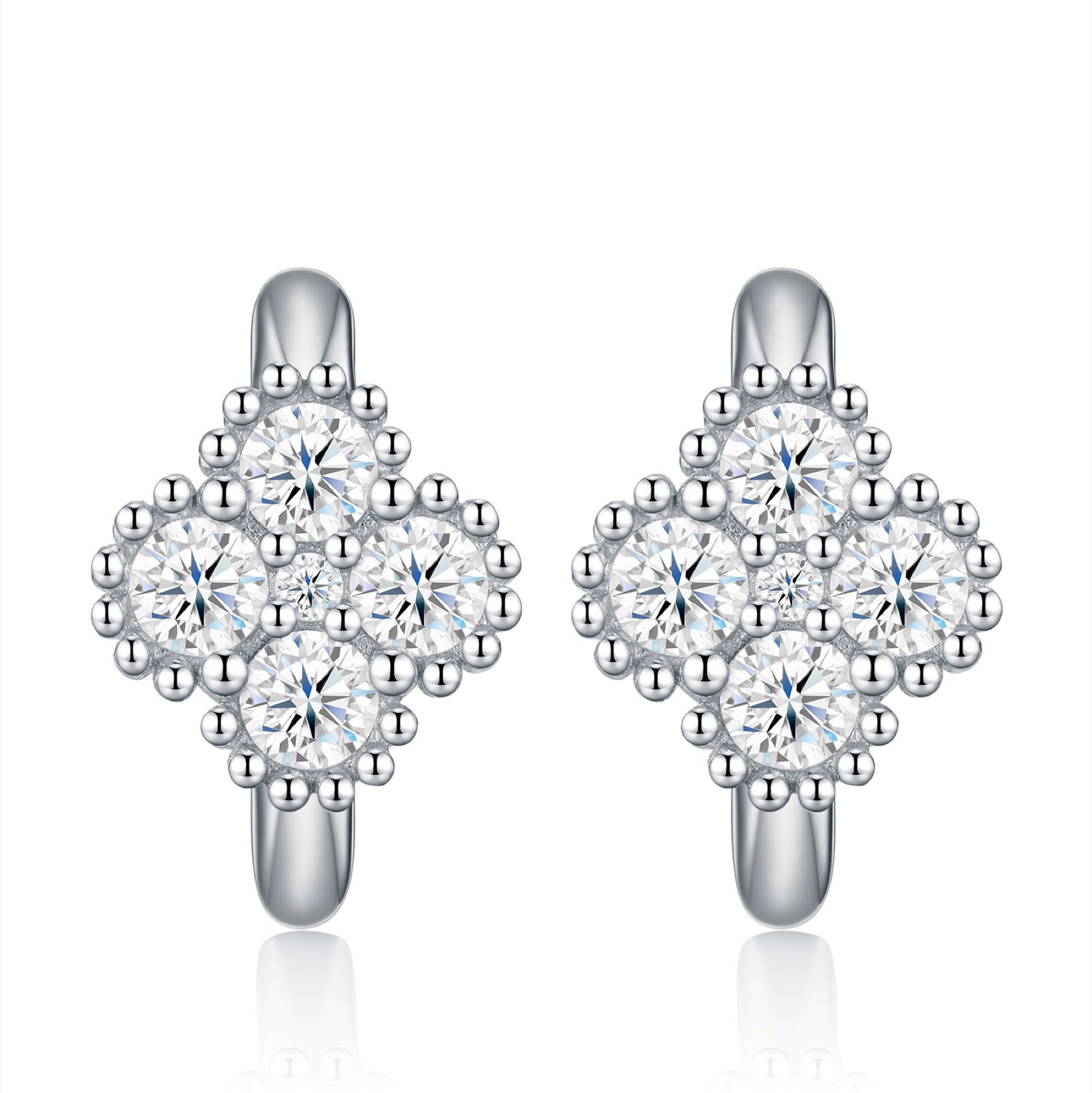 Biquadri Moissanite Huggie Hoop Earrings in Sterling Silver