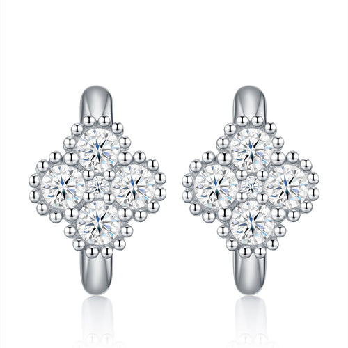 Biquadri Moissanite Huggie Hoop Earrings in Sterling Silver
