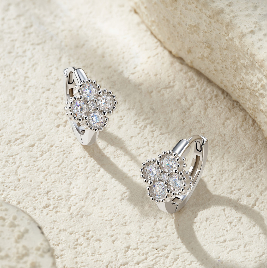 Biquadri Moissanite Huggie Hoop Earrings in Sterling Silver