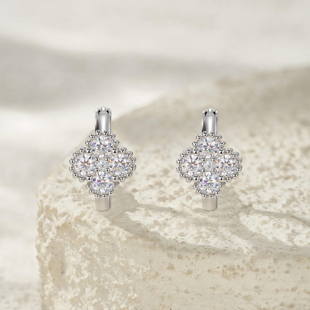 Biquadri Moissanite Huggie Hoop Earrings in Sterling Silver