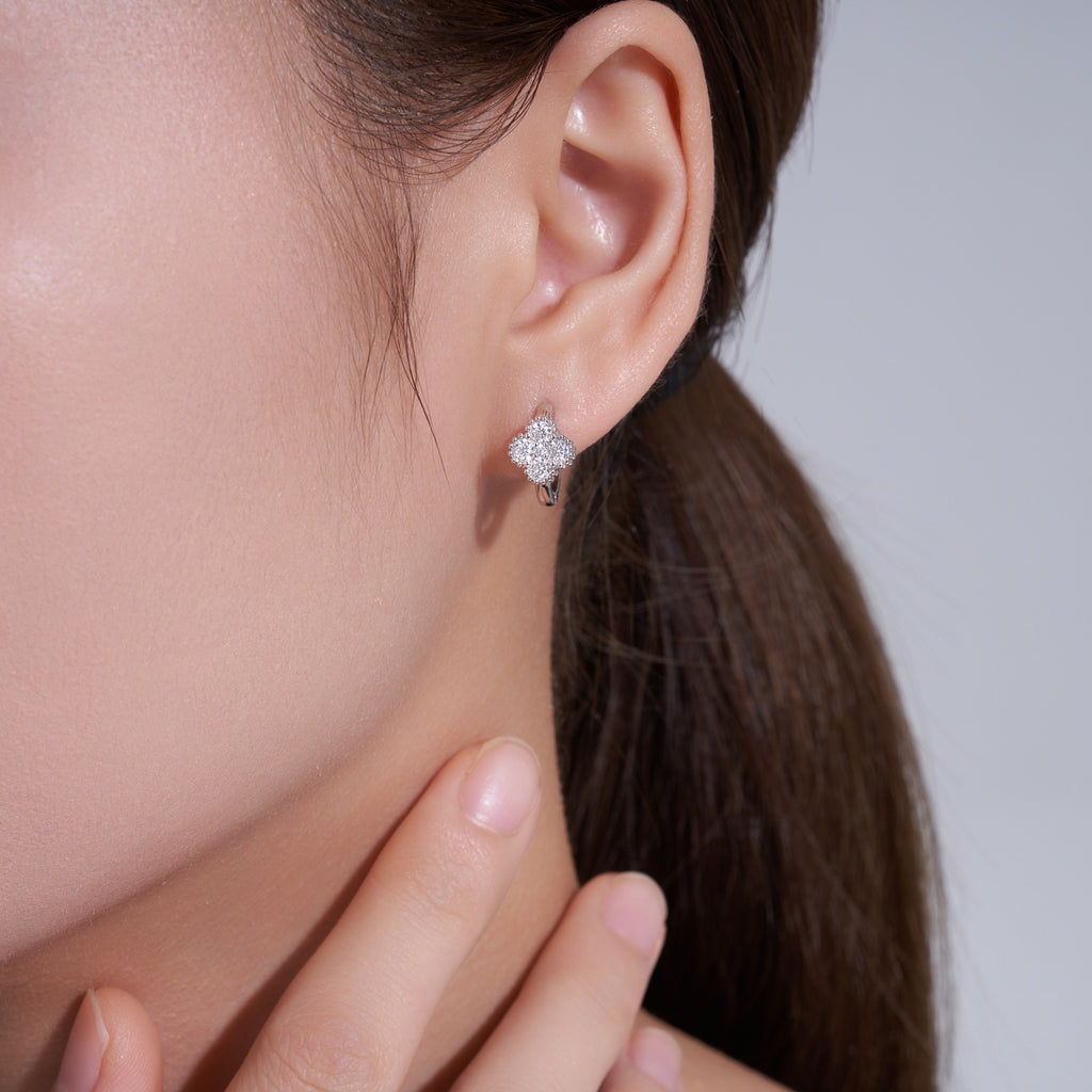 Biquadri Moissanite Huggie Hoop Earrings in Sterling Silver