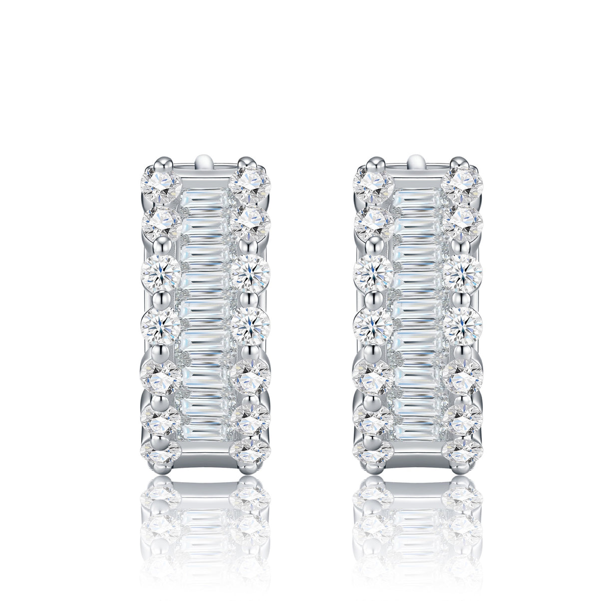 Alternato Moissanite Huggie Hoop Earrings in Sterling Silver