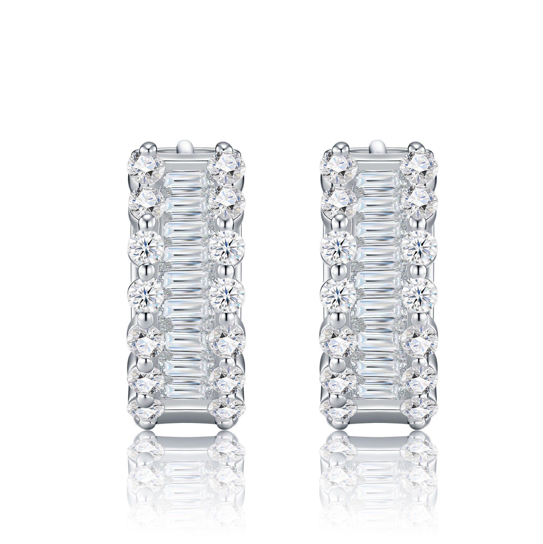 Alternato Moissanite Huggie Hoop Earrings in Sterling Silver