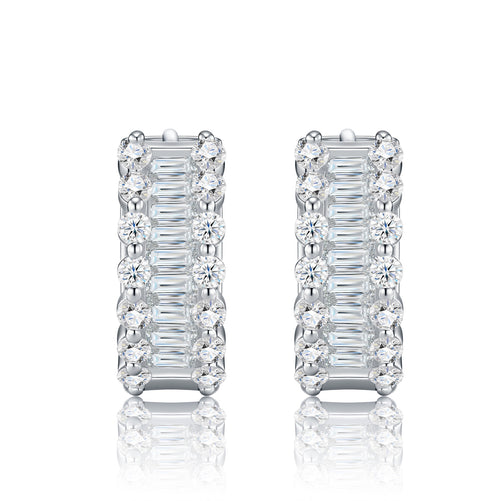 Alternato Moissanite Huggie Hoop Earrings in Sterling Silver