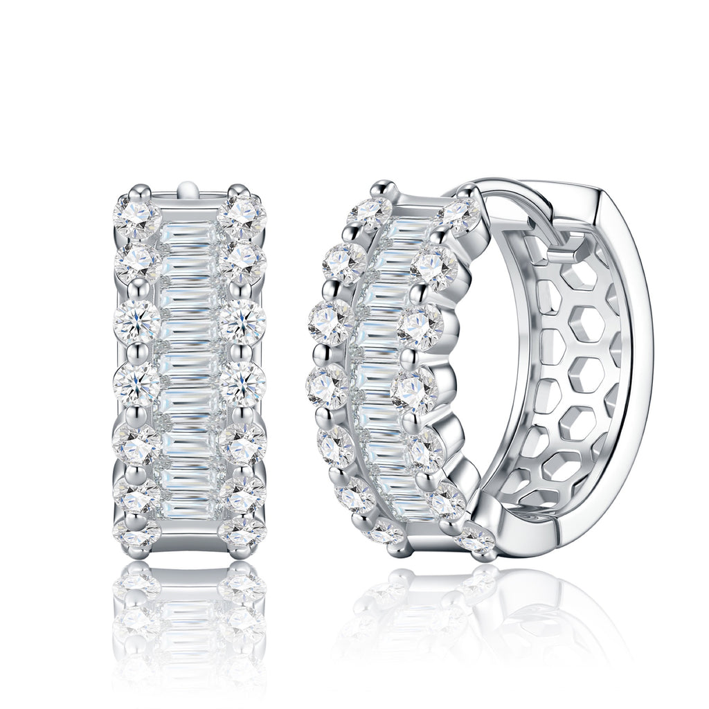 Alternato Moissanite Huggie Hoop Earrings in Sterling Silver