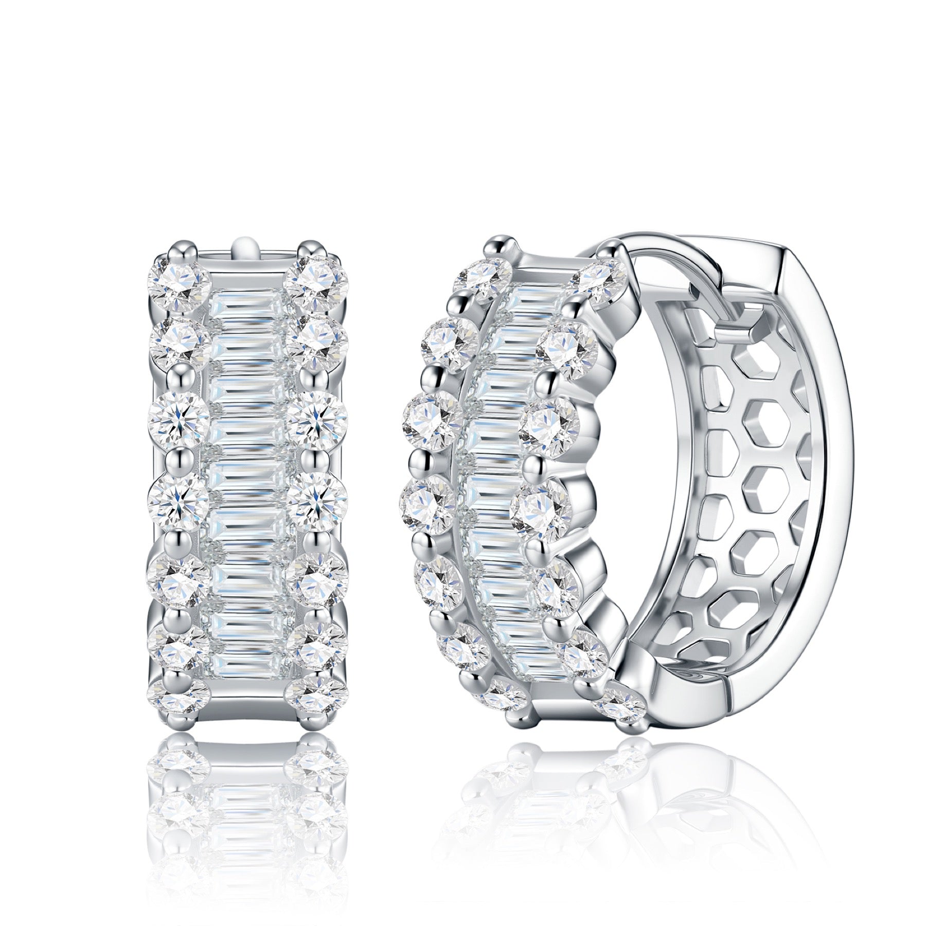 Alternato Moissanite Huggie Hoop Earrings in Sterling Silver