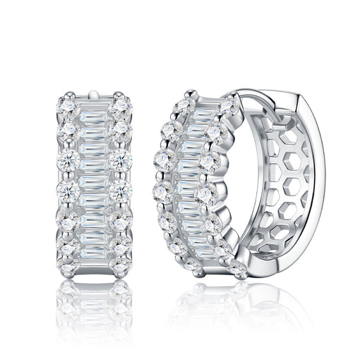Alternato Moissanite Huggie Hoop Earrings in Sterling Silver