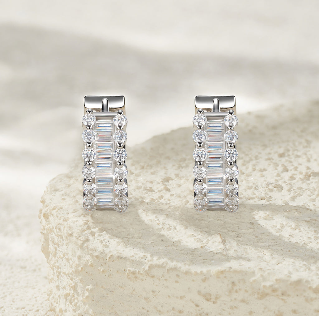 Alternato Moissanite Huggie Hoop Earrings in Sterling Silver