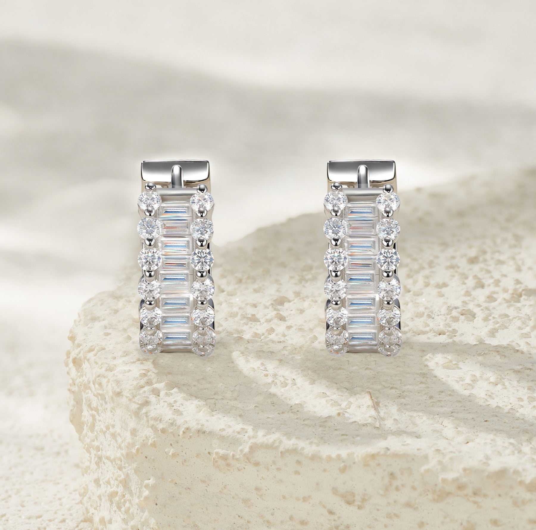 Alternato Moissanite Huggie Hoop Earrings in Sterling Silver
