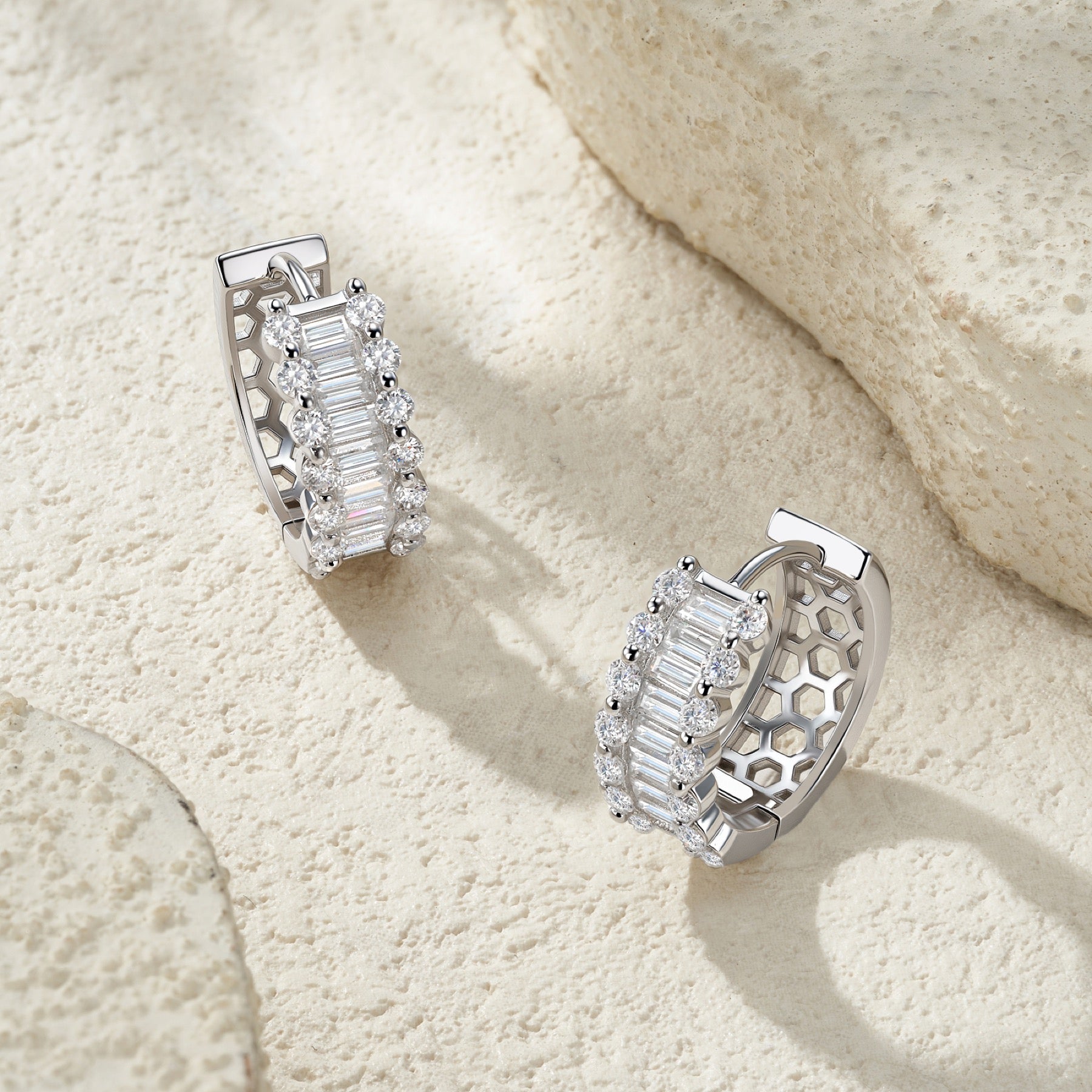 Alternato Moissanite Huggie Hoop Earrings in Sterling Silver