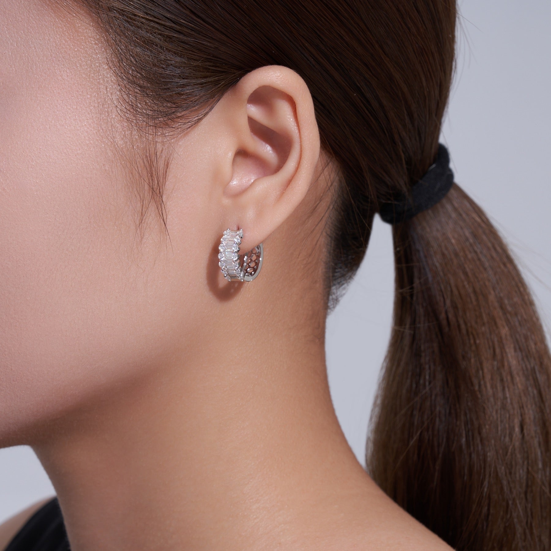Alternato Moissanite Huggie Hoop Earrings in Sterling Silver