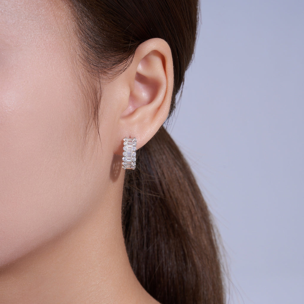 Alternato Moissanite Huggie Hoop Earrings in Sterling Silver