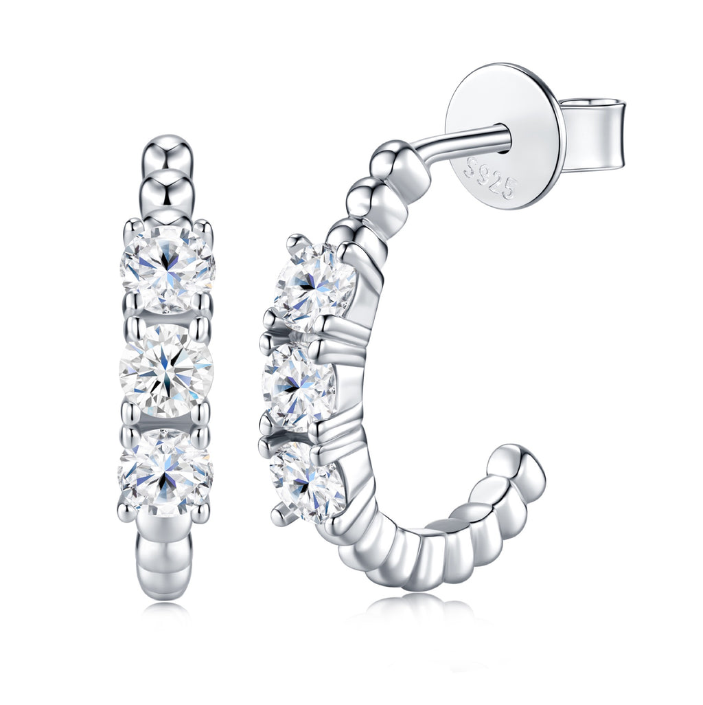 Semicerchio Moissanite Half-Hoop Stud Earrings in Sterling Silver