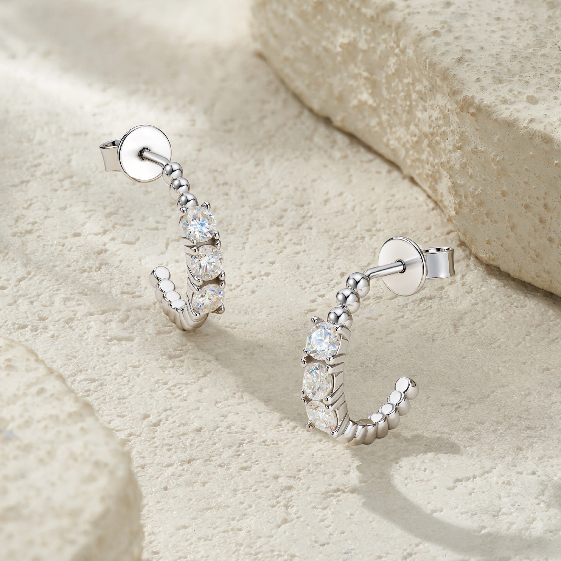 Semicerchio Moissanite Half-Hoop Stud Earrings in Sterling Silver