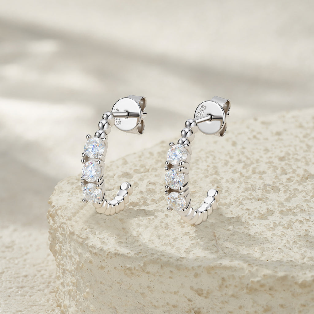 Semicerchio Moissanite Half-Hoop Stud Earrings in Sterling Silver