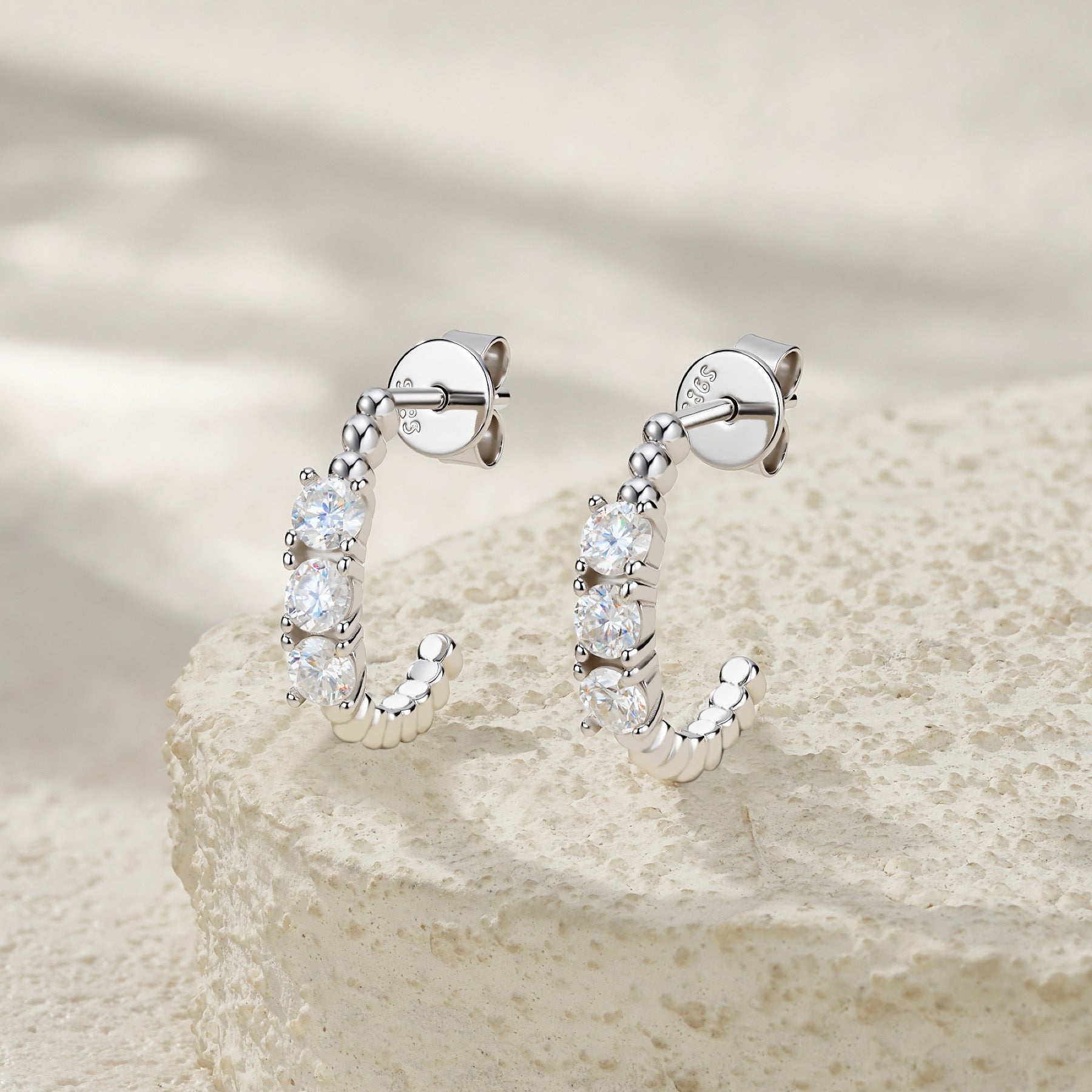 Semicerchio Moissanite Half-Hoop Stud Earrings in Sterling Silver