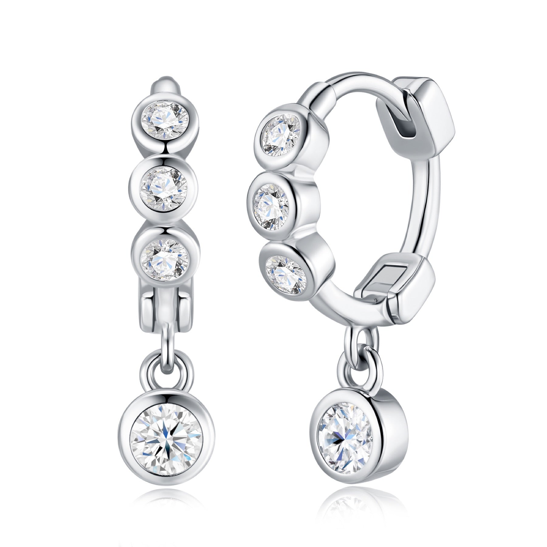 Gocciolina Moissanite Drop Huggie Hoop Earrings in Sterling Silver