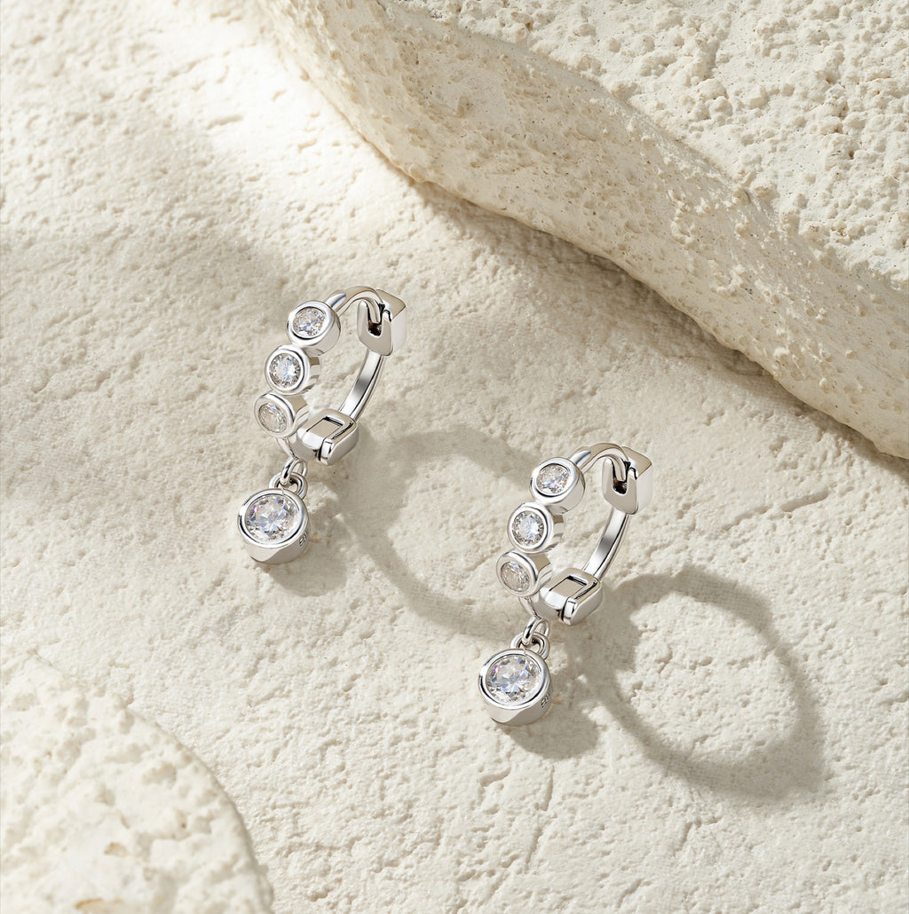 Gocciolina Moissanite Drop Huggie Hoop Earrings in Sterling Silver