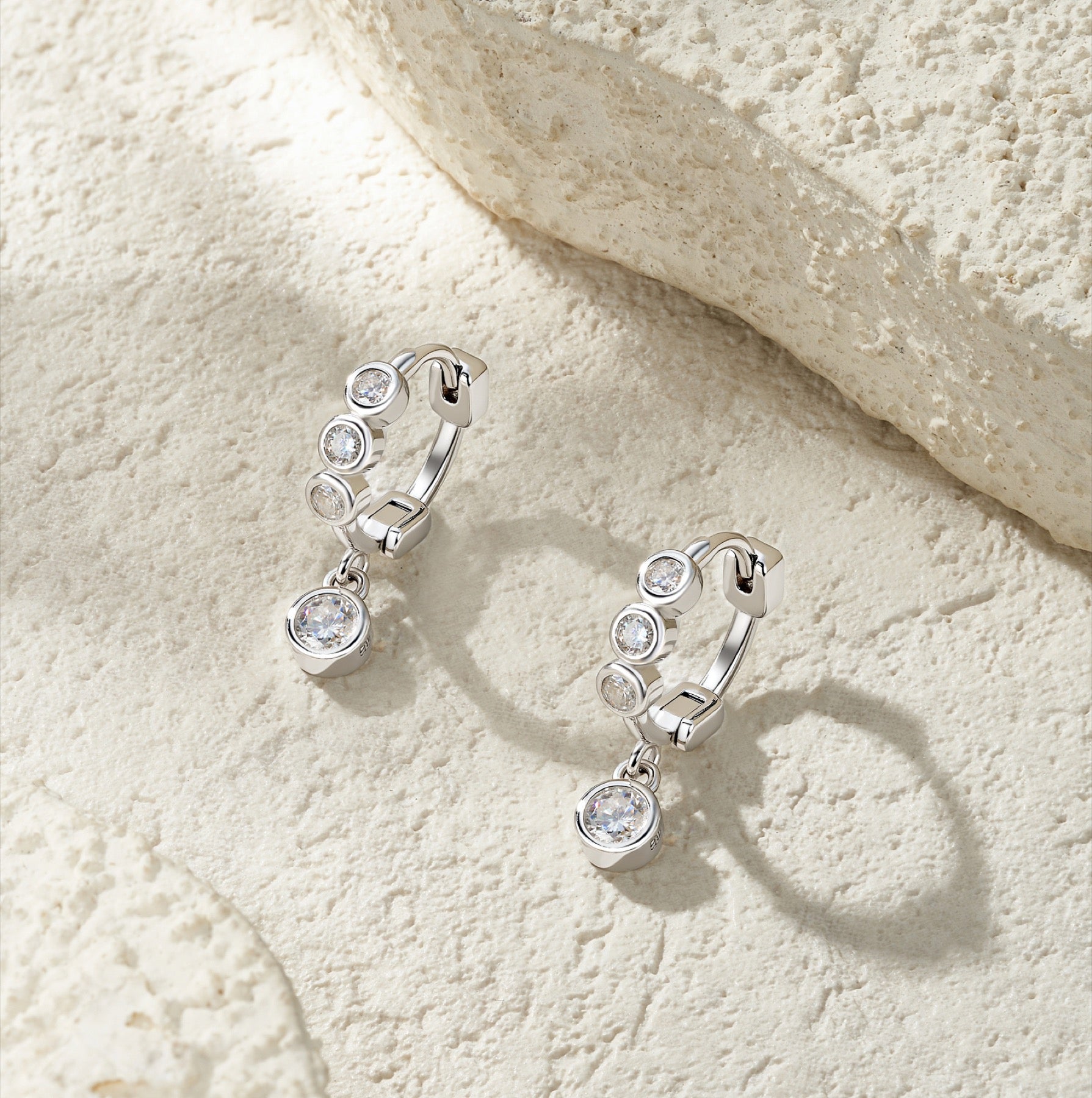Gocciolina Moissanite Drop Huggie Hoop Earrings in Sterling Silver