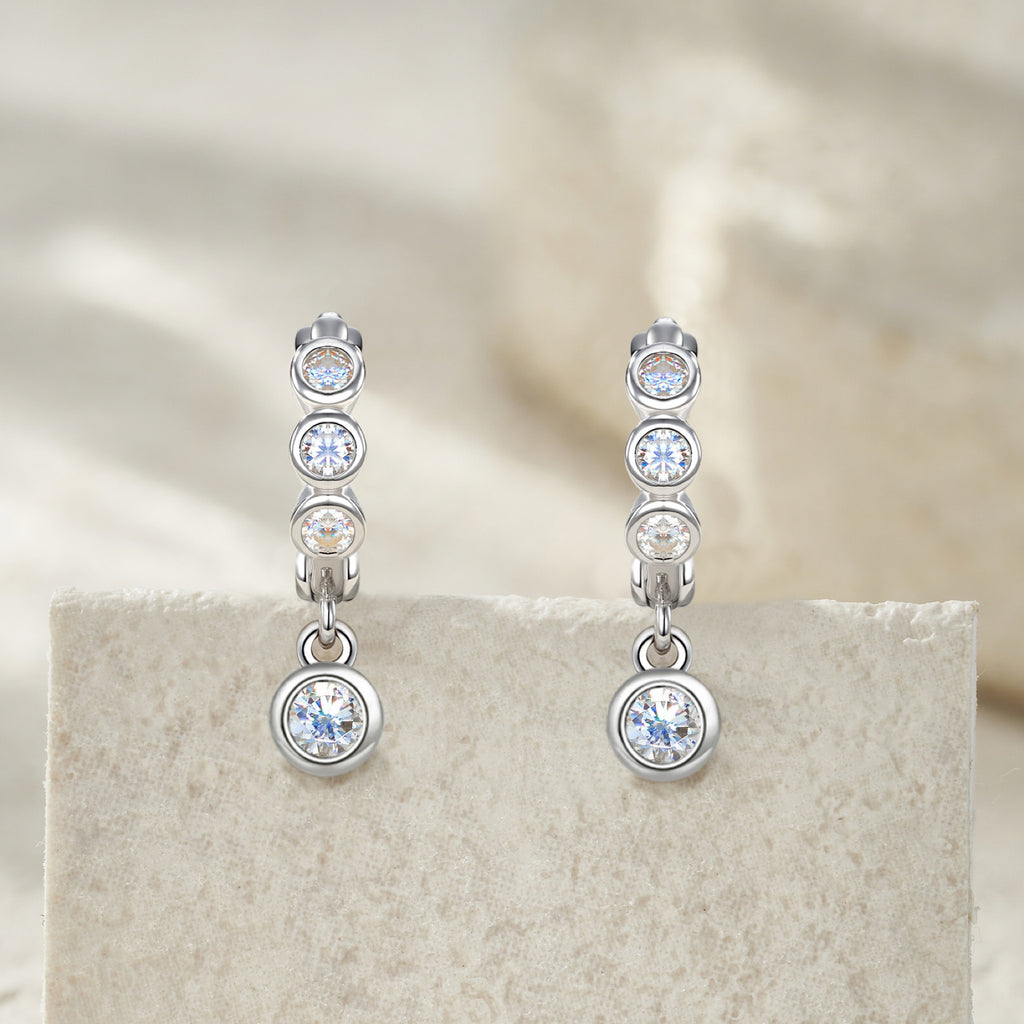 Gocciolina Moissanite Drop Huggie Hoop Earrings in Sterling Silver