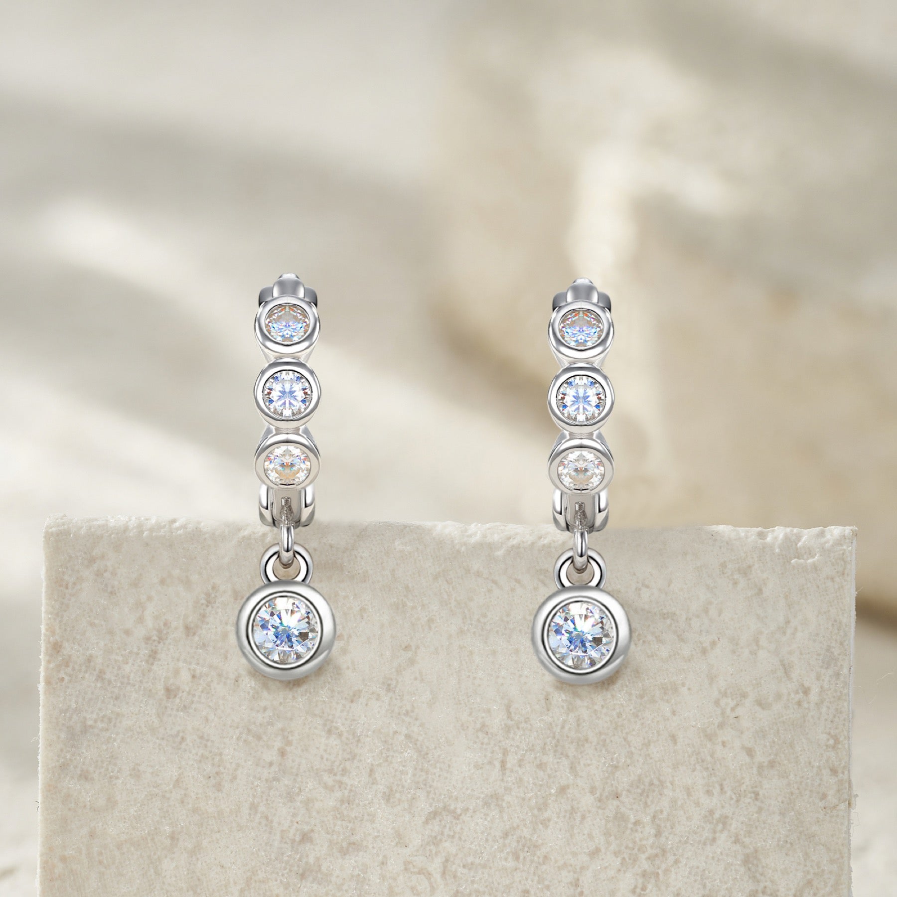 Gocciolina Moissanite Drop Huggie Hoop Earrings in Sterling Silver