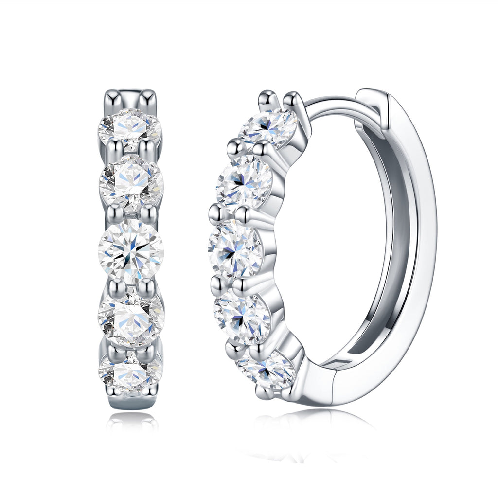 Perlage Moissanite Huggie Hoop Earrings in Sterling Silver