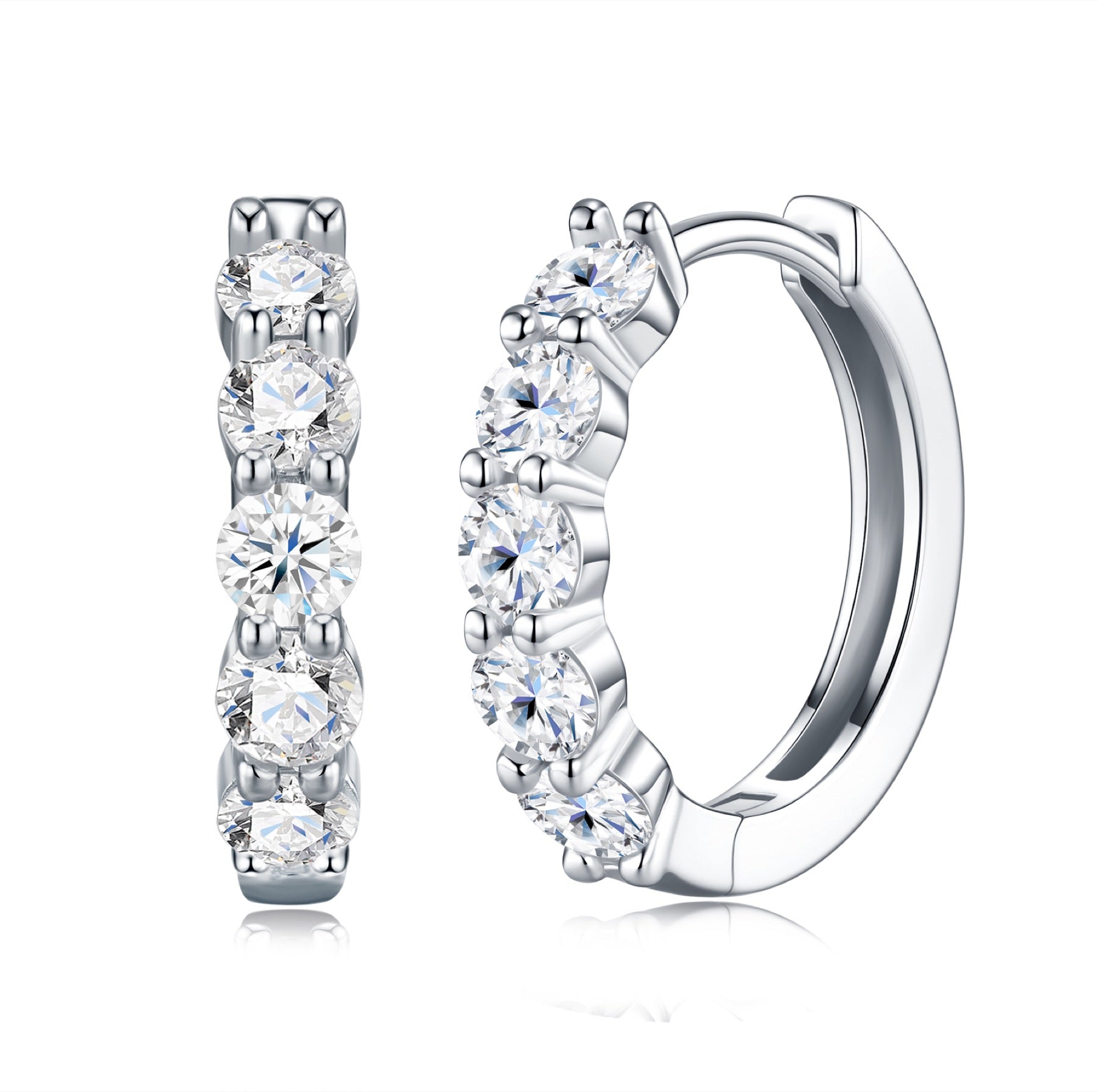 Perlage Moissanite Huggie Hoop Earrings in Sterling Silver
