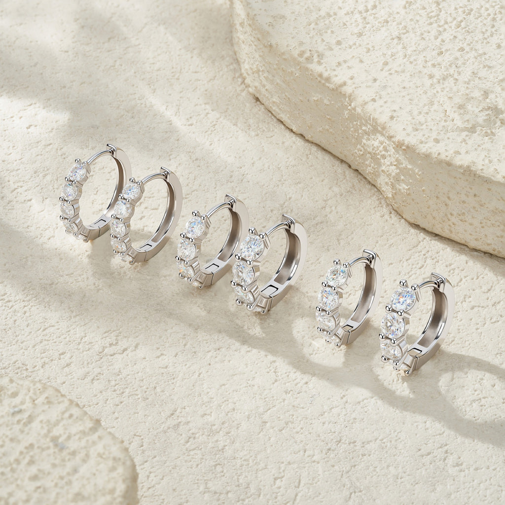 Perlage Moissanite Huggie Hoop Earrings in Sterling Silver