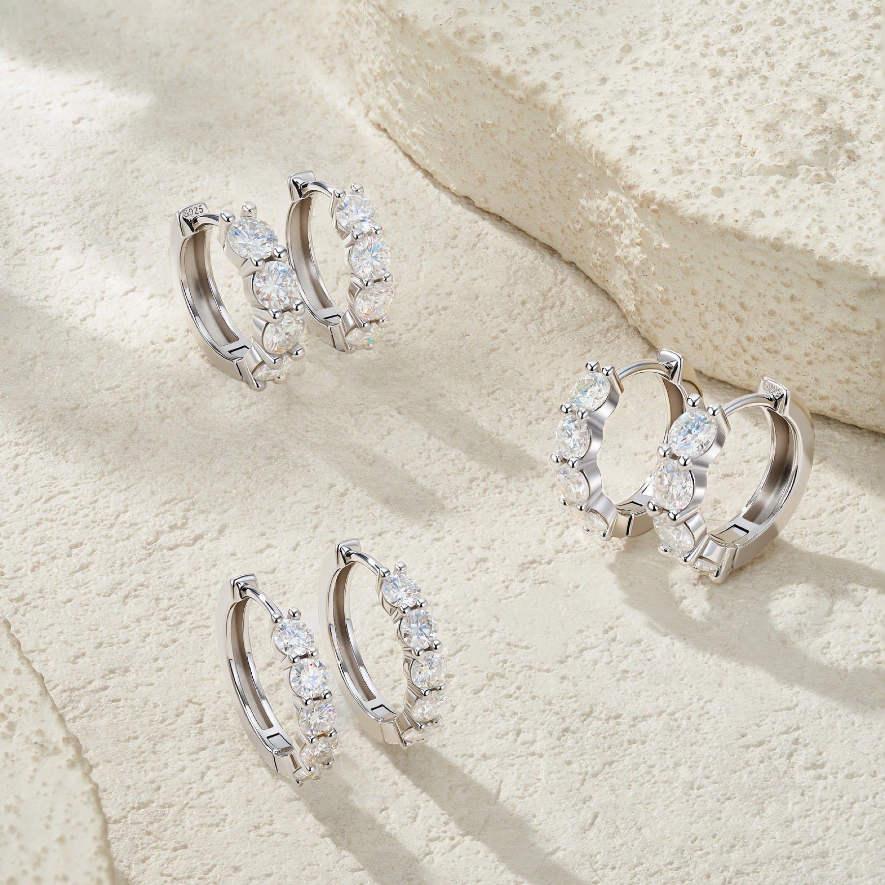 Perlage Moissanite Huggie Hoop Earrings in Sterling Silver