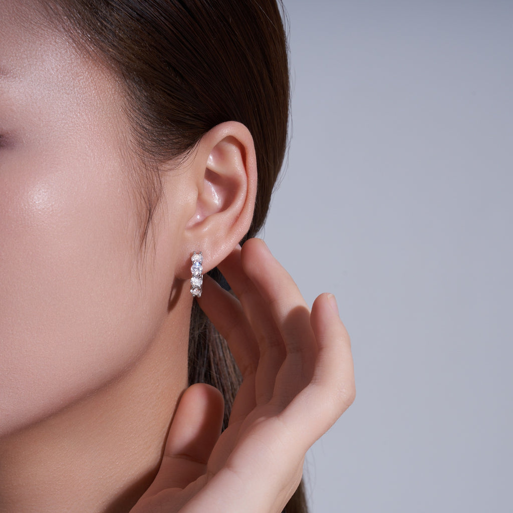 Perlage Moissanite Huggie Hoop Earrings in Sterling Silver