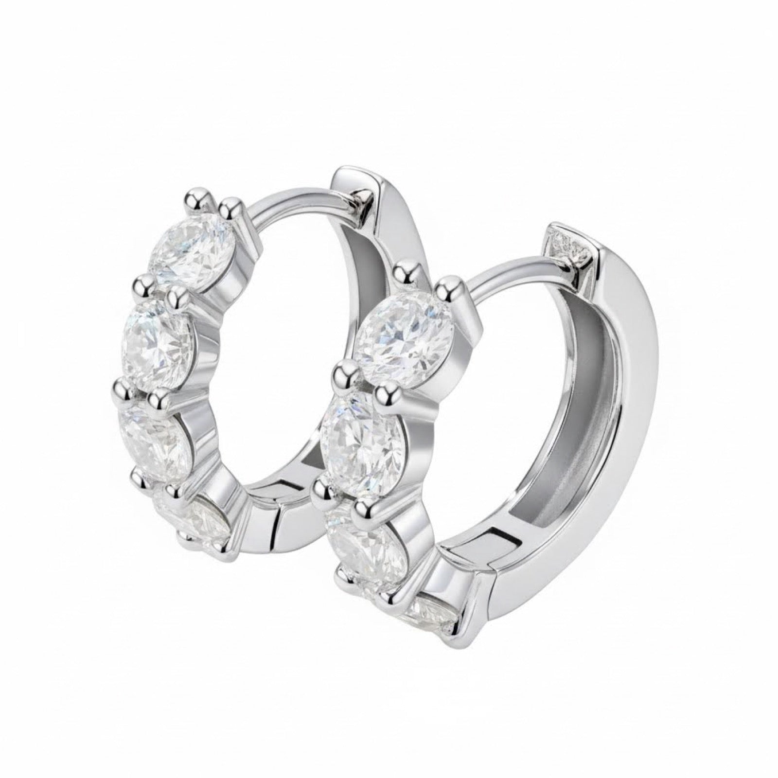 Trecerchi Moissanite Huggie Hoop Earrings in Sterling Silver