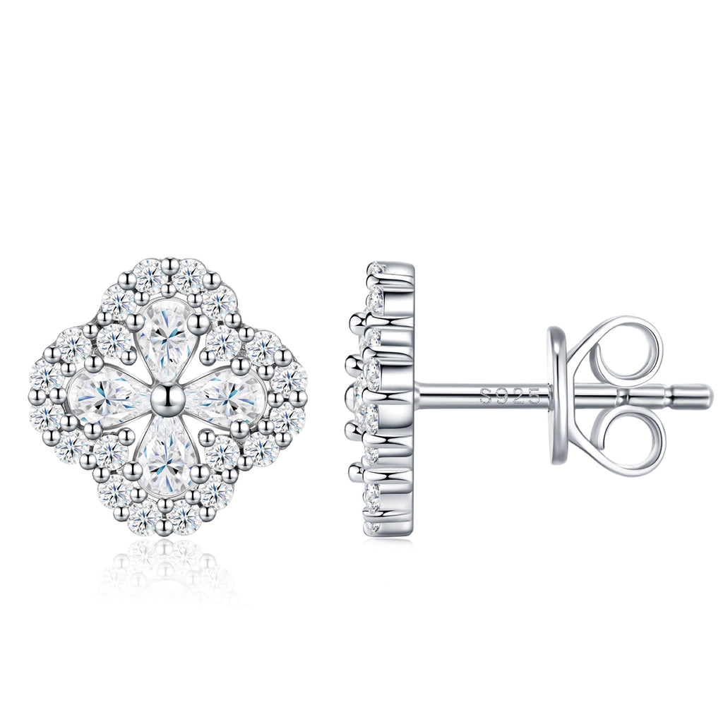 Fiordaliso Moissanite Flower Stud Earrings in Sterling Silver