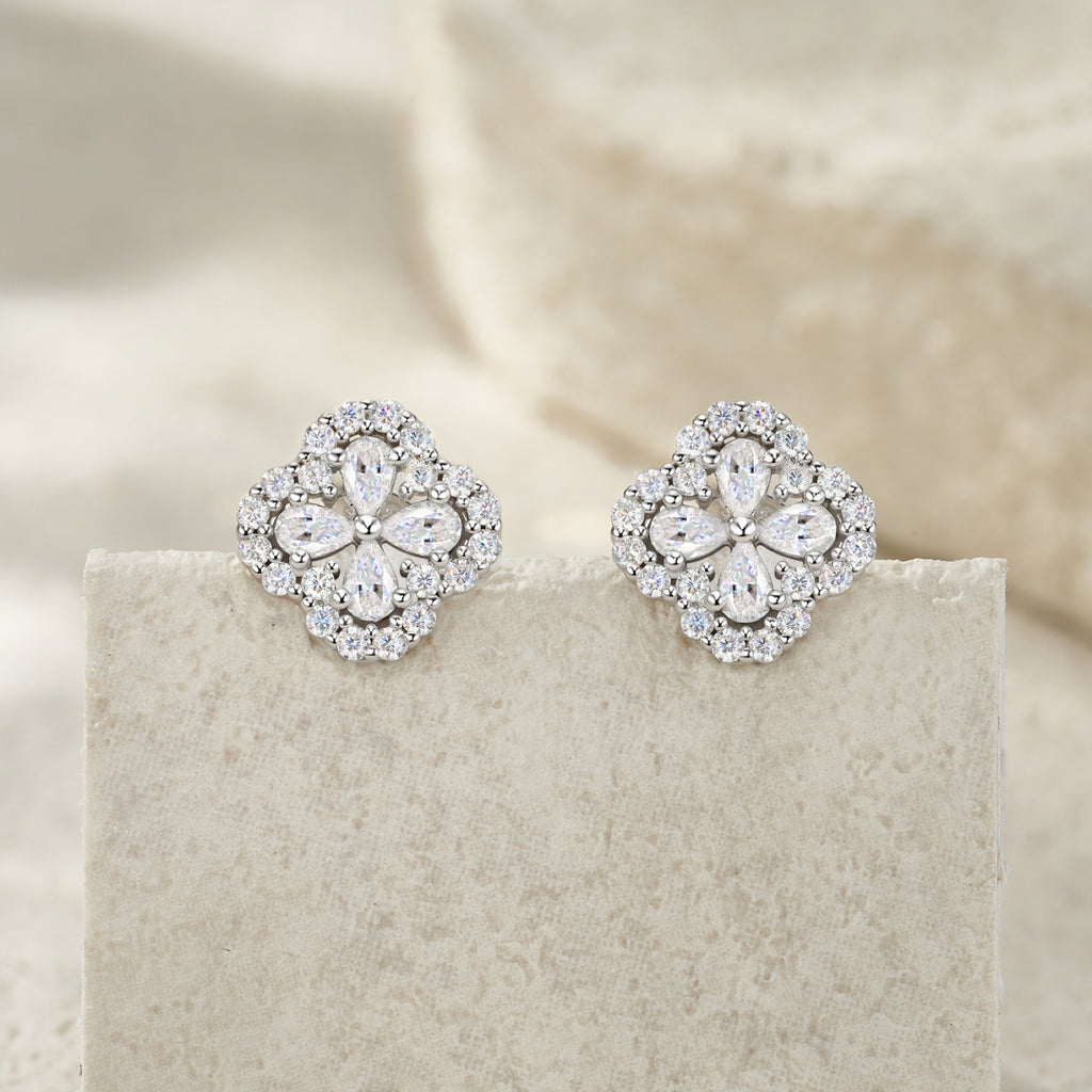 Fiordaliso Moissanite Flower Stud Earrings in Sterling Silver