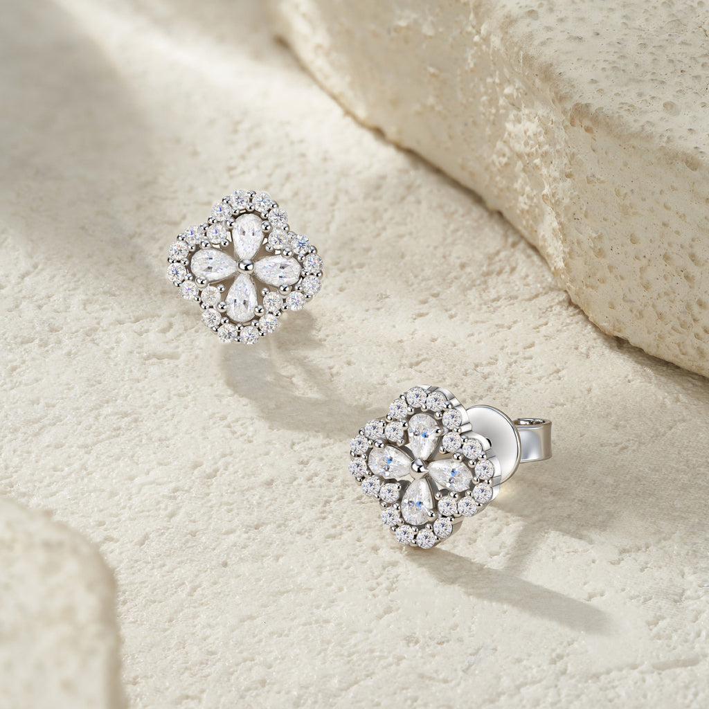 Fiordaliso Moissanite Flower Stud Earrings in Sterling Silver