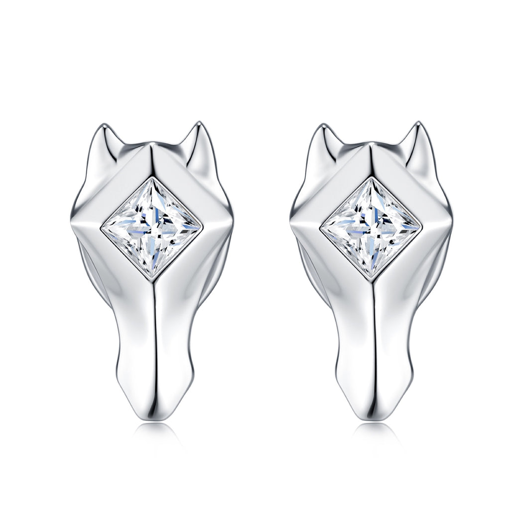 Volpina Moissanite Fox Stud Earrings in Sterling Silver
