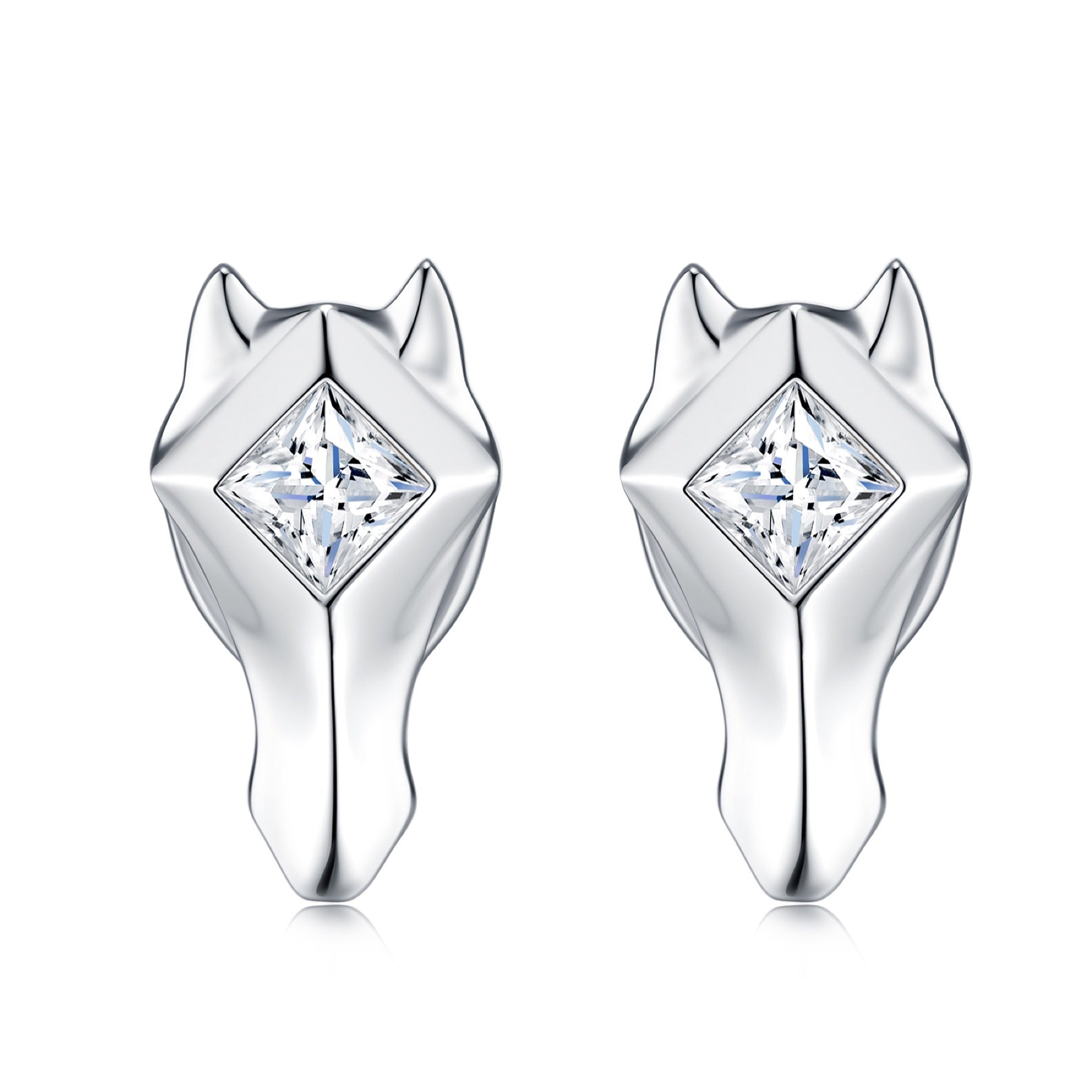 Volpina Moissanite Fox Stud Earrings in Sterling Silver