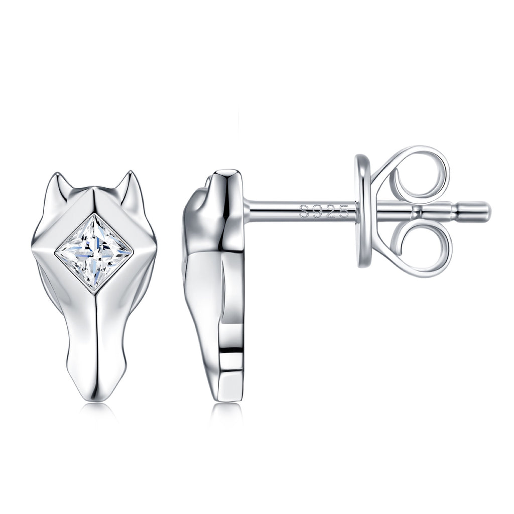 Volpina Moissanite Fox Stud Earrings in Sterling Silver