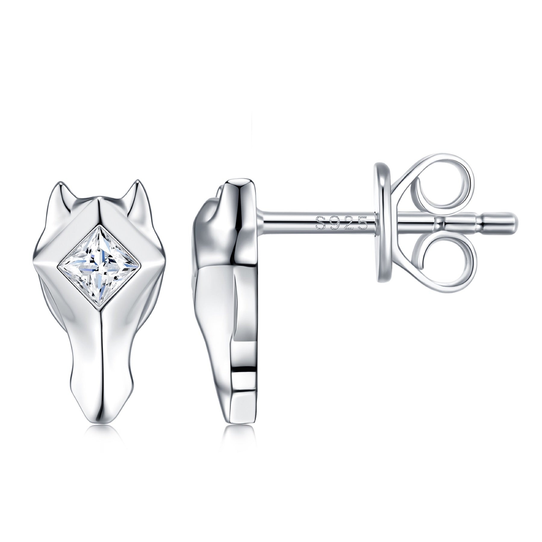 Volpina Moissanite Fox Stud Earrings in Sterling Silver