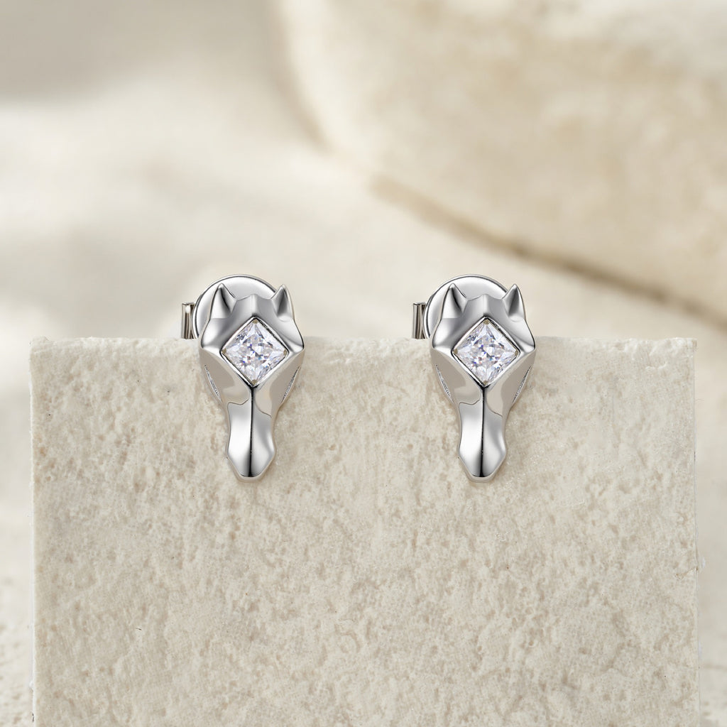 Volpina Moissanite Fox Stud Earrings in Sterling Silver