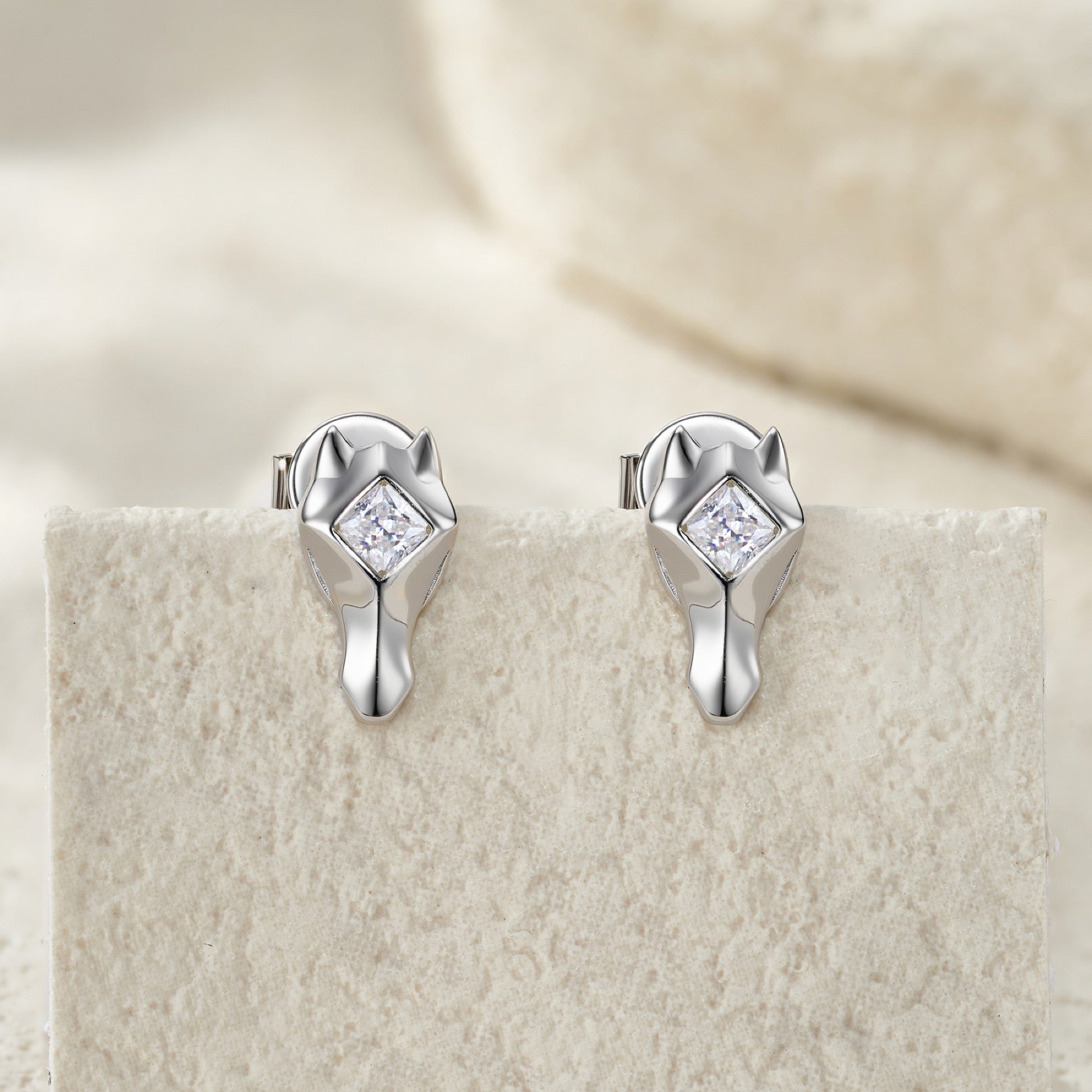 Volpina Moissanite Fox Stud Earrings in Sterling Silver