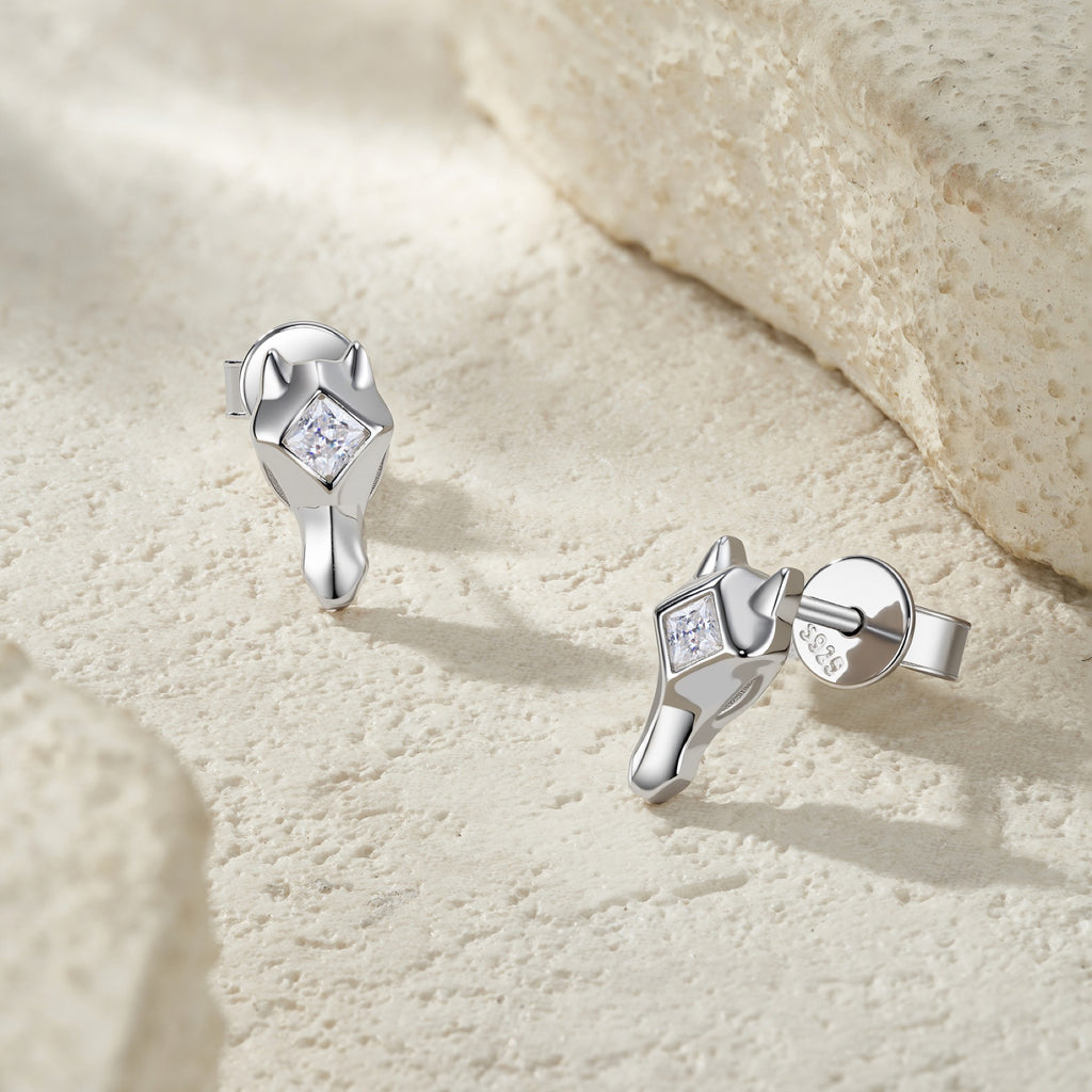 Volpina Moissanite Fox Stud Earrings in Sterling Silver